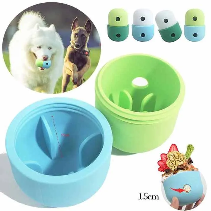 2 Pcs Light Green & Green Interactive Pet Treat Dispensing Ball | Food-Grade Silicone Rolling Toy for Dogs | 1.5 cm Leakage Hole