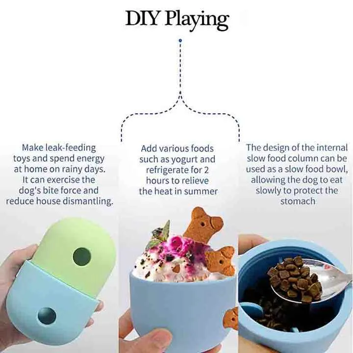 2 Pcs White & Green Interactive Pet Treat Dispensing Ball | Food-Grade Silicone Rolling Toy for Dogs | 1.5 cm Leakage Hole