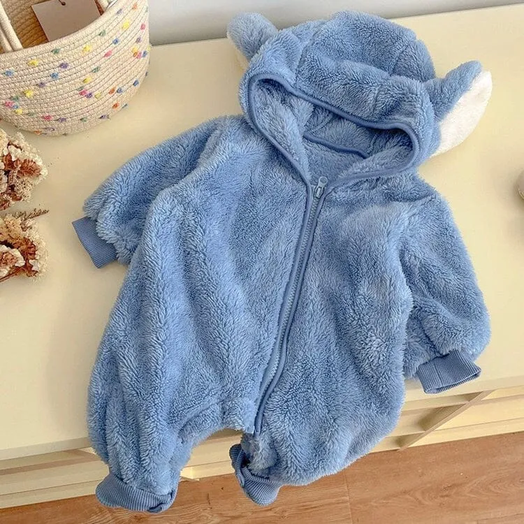 Animal Ear Winter Plush Baby Romper