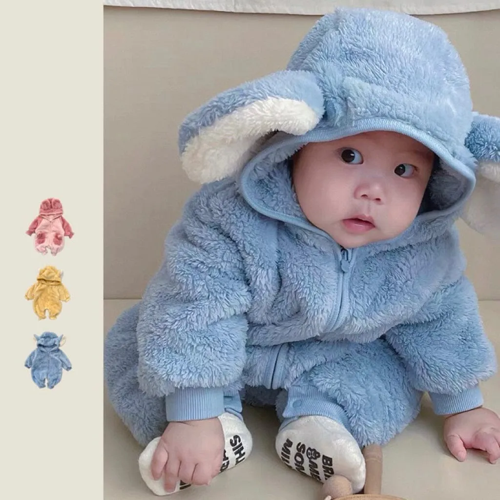Animal Ear Winter Plush Baby Romper