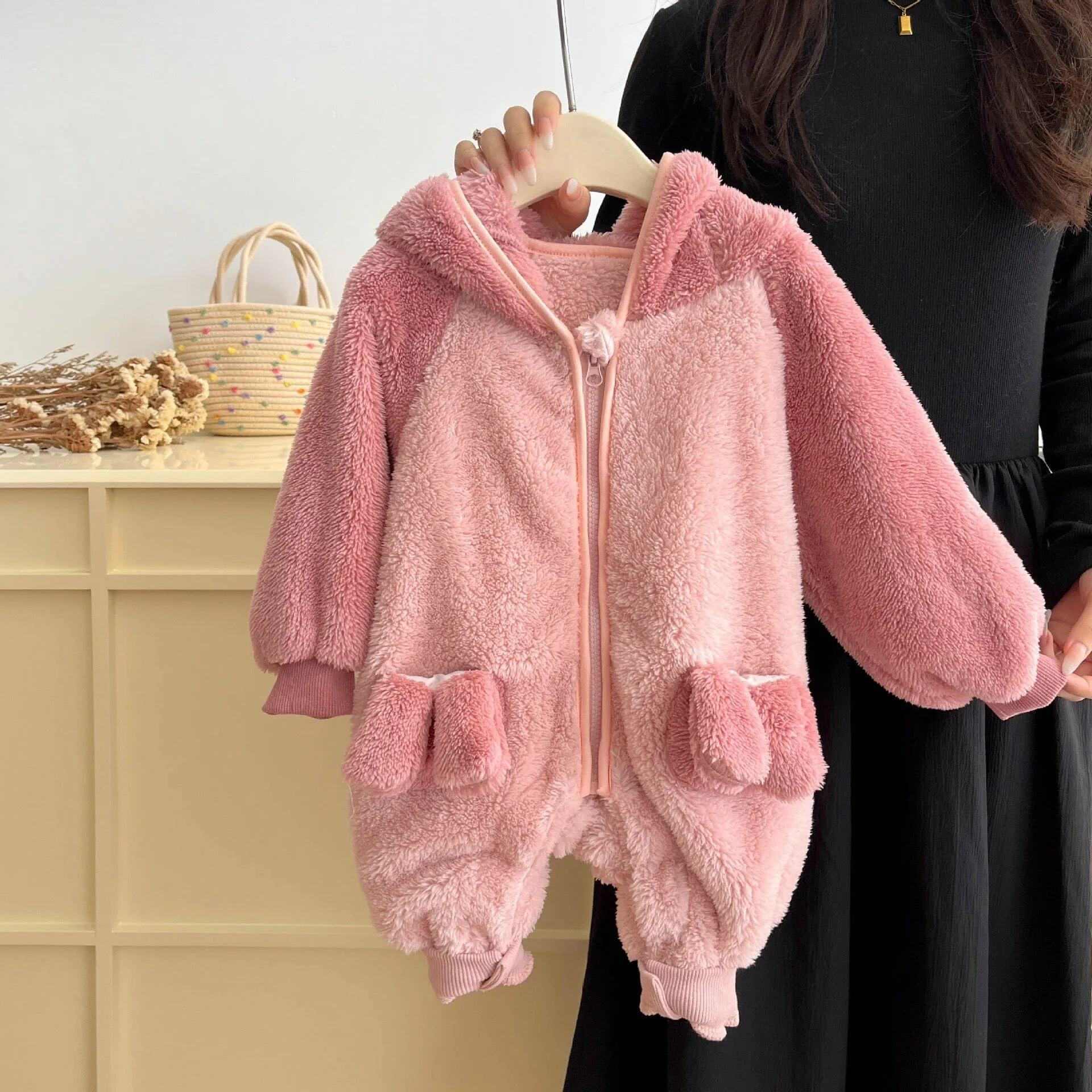 Animal Ear Winter Plush Baby Romper