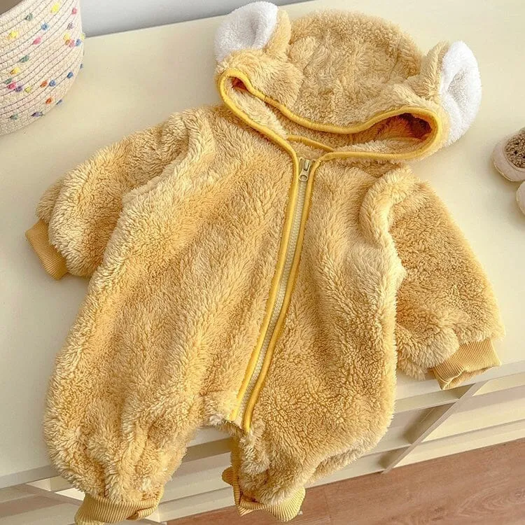 Animal Ear Winter Plush Baby Romper