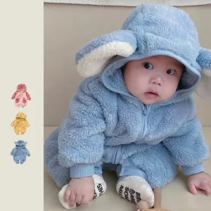 Animal Ear Winter Plush Baby Romper