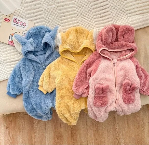 Animal Ear Winter Plush Baby Romper