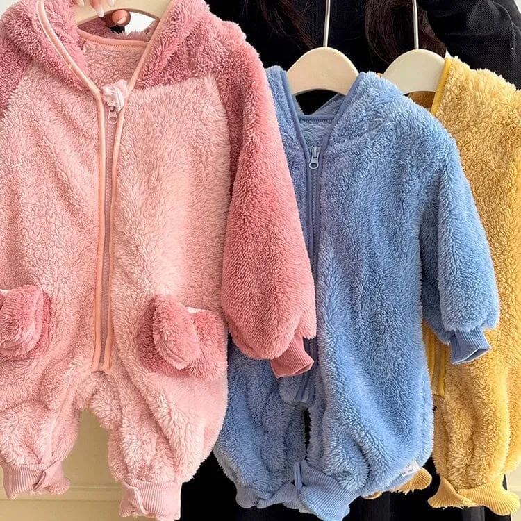 Animal Ear Winter Plush Baby Romper