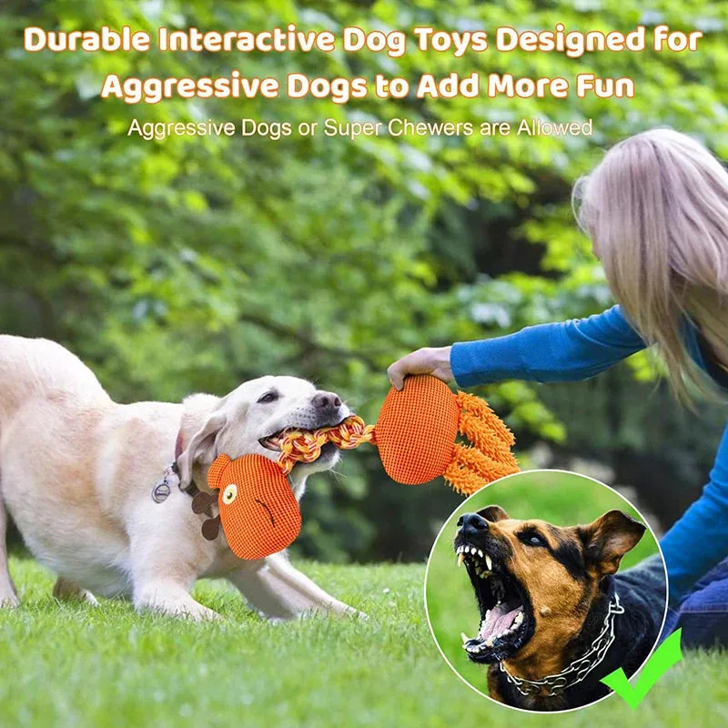 Durable Dog Rope Toy Interactive Squeaky Giraffe