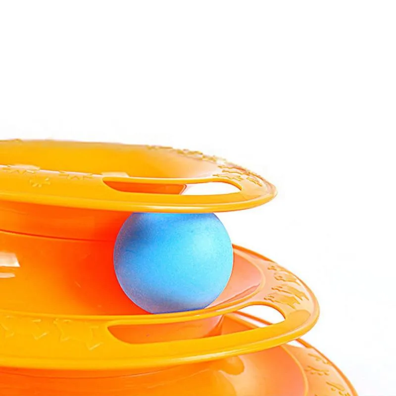 Interactive Tower Cat Toy -Tracks Interactive 3-Tier Cat Track Toy with Spinning Balls-Orange-Green