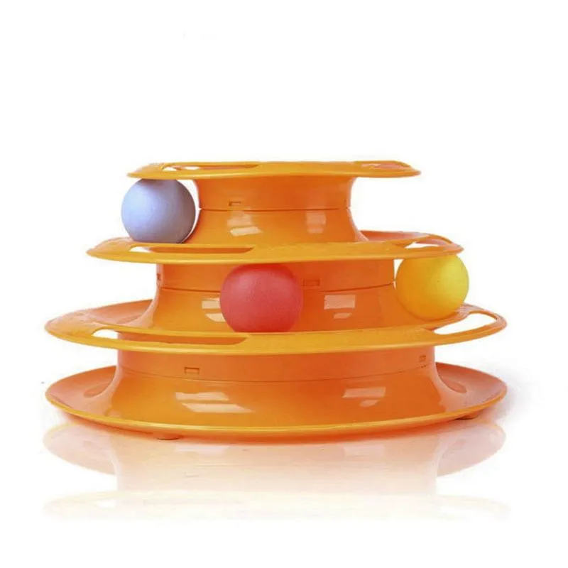 Interactive Tower Cat Toy -Tracks Interactive 3-Tier Cat Track Toy with Spinning Balls-Orange-Green