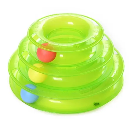 Interactive Tower Cat Toy -Tracks Interactive 3-Tier Cat Track Toy with Spinning Balls-Orange-Green