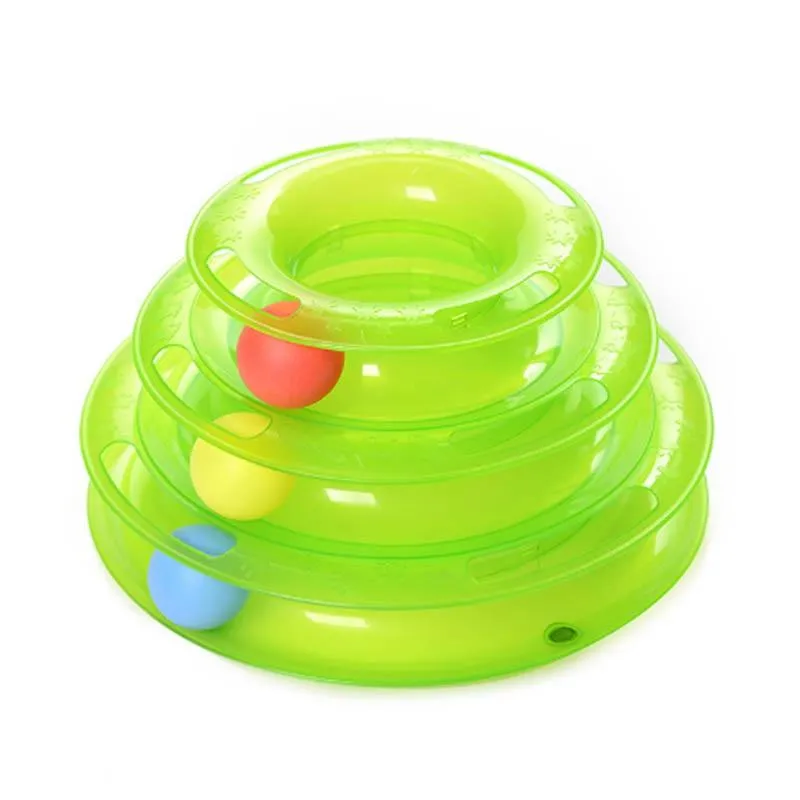 Interactive Tower Cat Toy -Tracks Interactive 3-Tier Cat Track Toy with Spinning Balls-Orange-Green